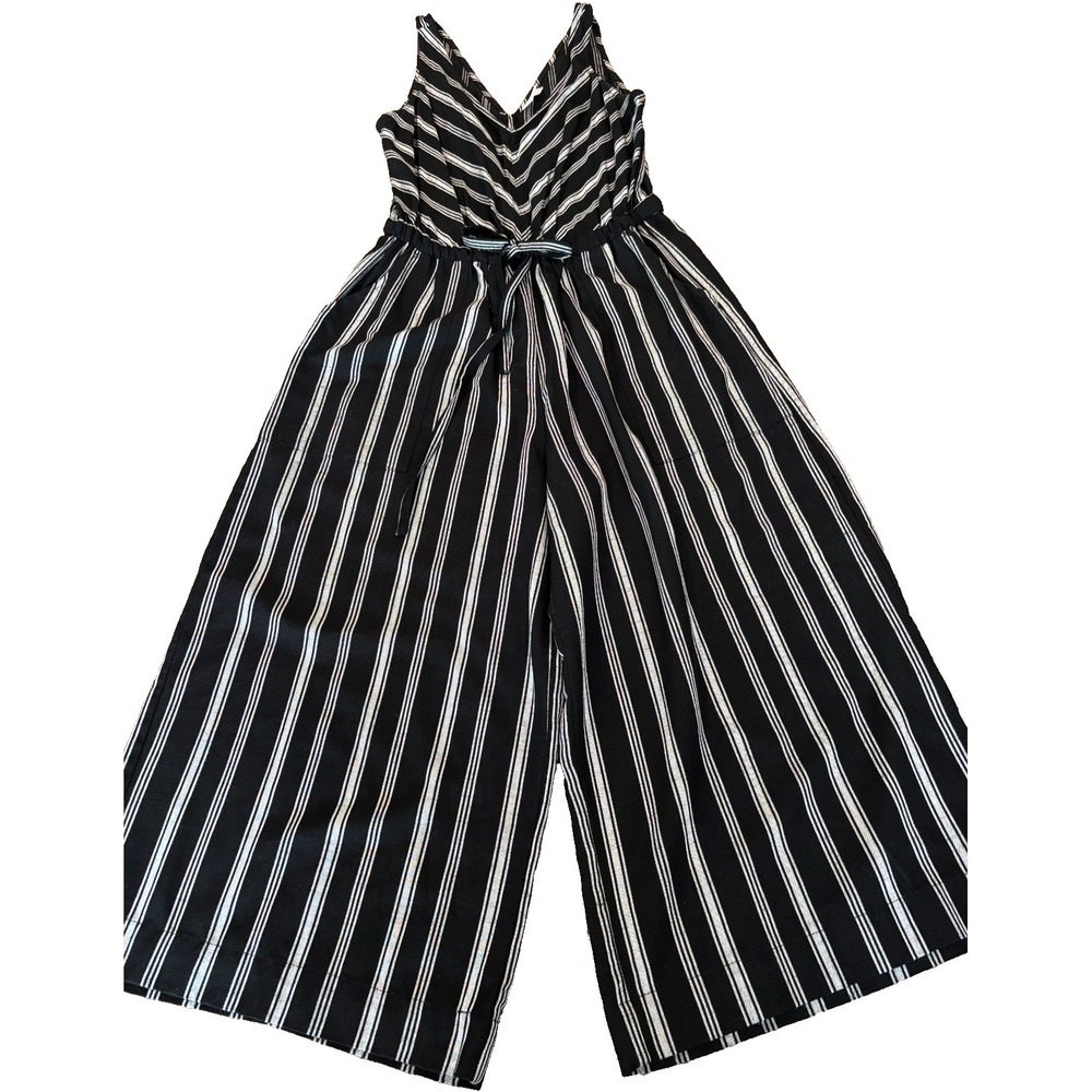 GAP black & white striped sleeveless wide-leg rayon jumpsuit size small nautical